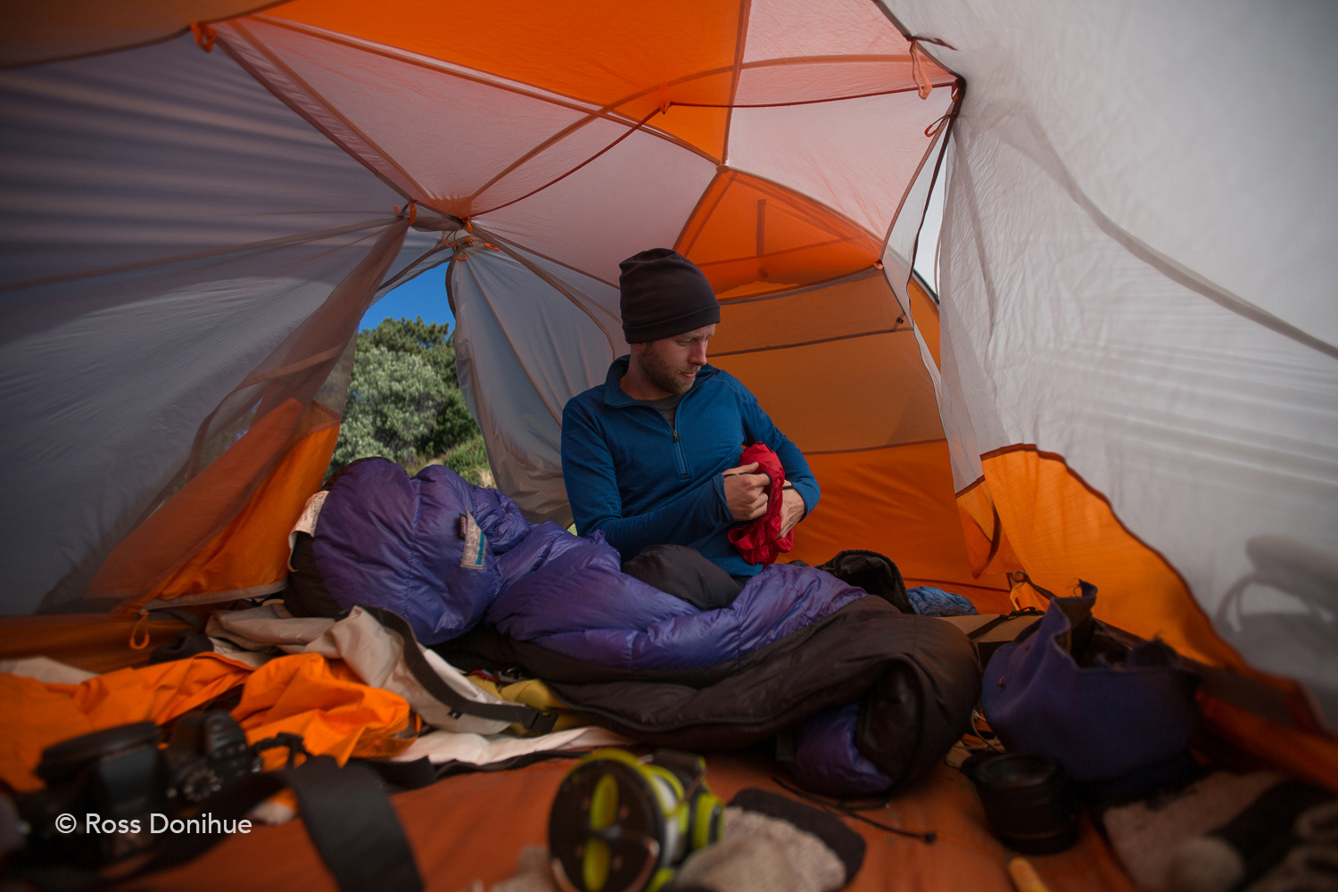 An inside look into Ross’s tent.